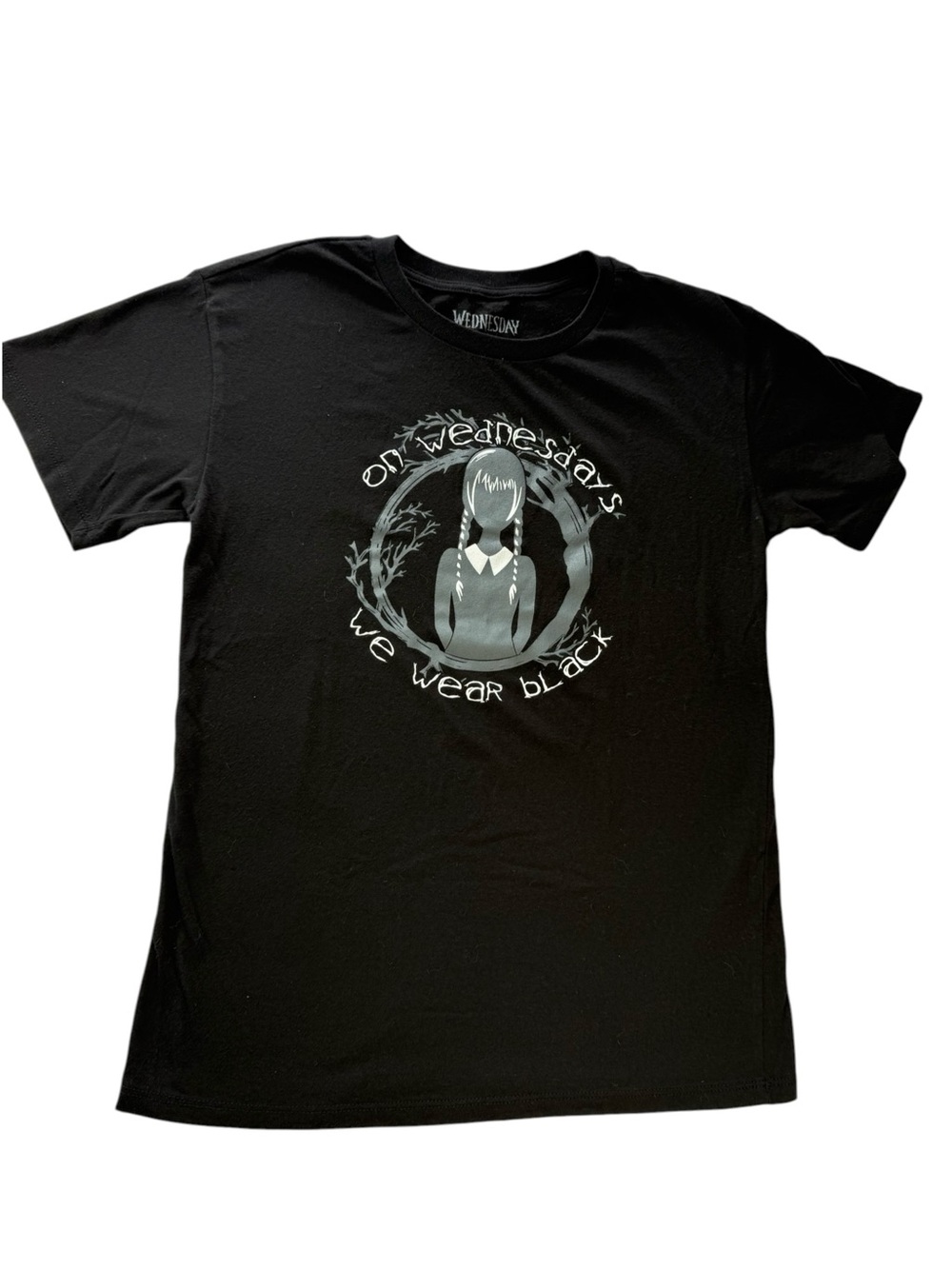 Kids Wednesday Addams Graphic Tee - Black Girl’s L, Halloween